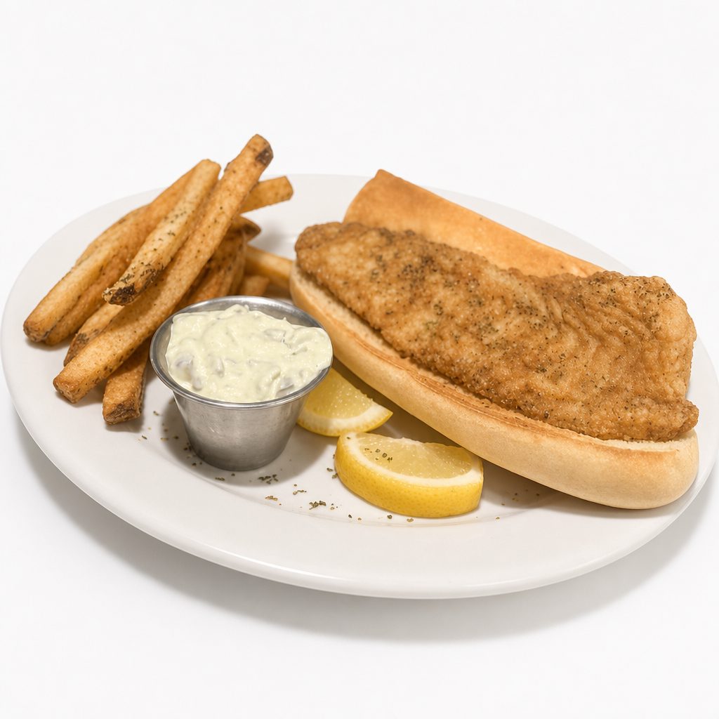 Fried or Broiled Canadian White Fish Sandwich.
